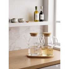 Leylart Bambu Kapaklı Borosilikat Cam Ikili Yağlık Sirkelik Seti - 200ML