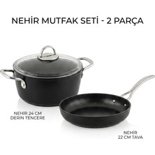 Nehir Titanium Siyah 2'li Set (22 cm Tava + 24 cm Derin Tencere)