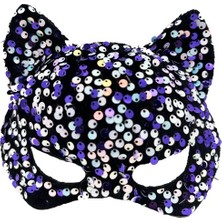 İlanib Ticaret Siyah Kadife Mor Beyaz Pullu Parti Maskesi