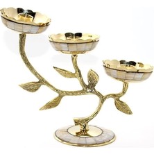 İlanib Ticaret Pirinç Sedefli 3'lü Şamdan Model 4