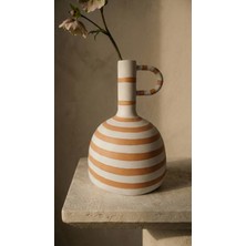 Minteks Albera El Yapımı Seramik 28cm Çizgili Sürahi – (Turuncu-Beyaz)