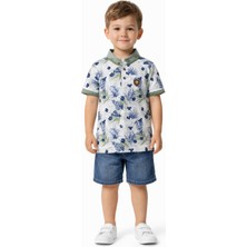 Mco Kids Erkek Çocuk Düğme Kapamalı Yaprak Desenli Yeşil Renk Polo Yaka Tişört