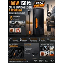 Kılıforyum 100W 150 Psı Şarjlı ve Çakmaklıklı & Powerbank | 4500MAH Dijital Göstergeli 12V | 5 Modlu Lastik Şişirme