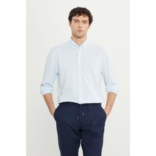 Altınyıldız Classics 360 Her Yöne Esneyen Pamuklu Slim Fit Dar Kesim Düğmeli Yaka Örme Mavi Gömlek ACE020252157MAV