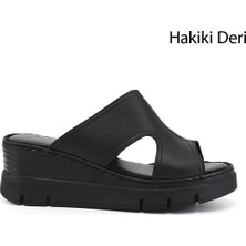 Gönderi(r) Kadın Siyah  Dolgu Topuklu Hakiki Deri Terlik