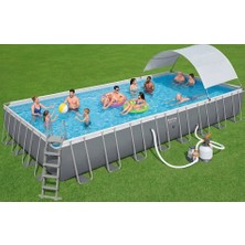 Bestway Power Steel Gölgelikli Prefabrik Dikdörtgen Yer Üstü Havuz Seti 956 cm x 488 cm x 132 cm BW600