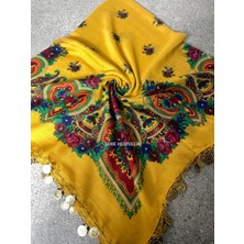 Sobe Hediyelik Mardin Yazması Çiçek Desenli Pullu Başörtüsü – 100X100 cm