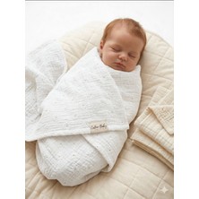 Caline Baby 2 Katlı %100 Pamuk Müslin Brode Kundak ve Örtü Bezi | 110X110 cm | Papatya Desen | Yenidoğan & Bebek Battaniyesi