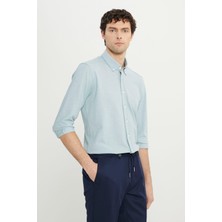 Altınyıldız Classics Erkek Petrol 360 Her Yöne Esneyen Pamuklu Slim Fit Dar Kesim Düğmeli Yaka Örme Gömlek