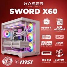Xaser Sword X60 Ryzen 7 5700X 32GB Ram 1tb M.2 Nvme SSD 8gb RTX5060 Sıvı Soğutmalı Masaüstü Oyuncu Bilgisayarı