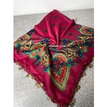 Sobe Hediyelik Mardin Yazması Çiçek Desenli Pullu Başörtüsü – 100X100 cm