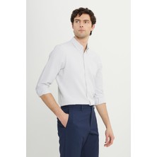 Altınyıldız Classics Erkek Taş Slim Fit Dar Kesim Düğmeli Yaka Armürlü Gofre Desenli Gömlek