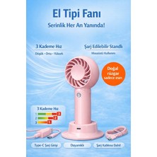 Jasper SR-0034 Pembe Taşınabilir Standlı Serinletici Fan 3 Hız Ayarlı , Typ-C Şarjlı Fan Masaüstü Fan Vantilatör 2W-5V/1A