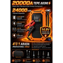 Kılıforyum 24000MAH Akü Takviye ve Hava Kompresörü 2000AMPER 14.8V 150PSI Powerbank LED 4in1 Profesyonel