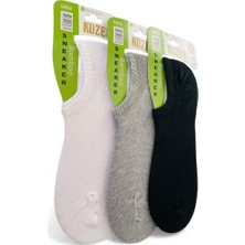 Miyakidsworld Erkek-Kadın Sneaker Çorap Bambu Dikişsiz 3'lü-Esnek-Nefes Aldıran(Gri-Beyaz-Siyah Renk)