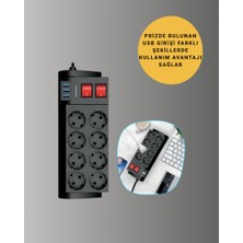 Zero Land Muratech Güçlü Termal Korumalı 8 Priz + 3 USB Çoklu Uzatma Kablosu 2m