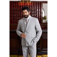 Altınyıldız Classics Erkek Açık Gri Ekstra Slim Fit Kırlangıç Yaka Çizgili Takım Elbise