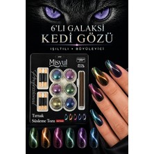 Misyul Galaksi Kedi Gözü Oje Etkili Toz Seti, Mıknatıs Hediyeli Manyetik Nail Art Tırnak Süsleme Tozu 6'lı