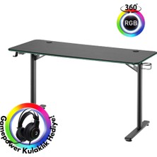 Viyero Warden T-Ayak 360° RGB Karbon-Fiber Oyuncu Masası 18mm 136x60x75CM GD-13608-2-BLK