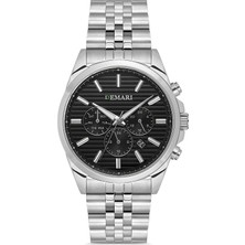 DEMARİ Erkek Kol Saati Quartz Mekanizma Full Fonksiyonlu – Gümüş Çelik Kasa & Bilezik, Çizgili Siyah Kadran DM-00113G-A2