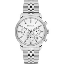DEMARİ Erkek Kol Saati Quartz Mekanizma Full Fonksiyonlu – Gümüş Çelik Kasa & Bilezik, Beyaz Kadran DM-00111G-A1