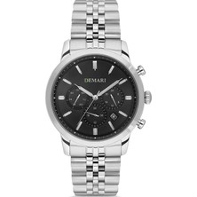 DEMARİ Erkek Kol Saati Quartz Mekanizma Full Fonksiyonlu – Gümüş Çelik Kasa & Bilezik, Siyah Kadran DM-00111G-A2