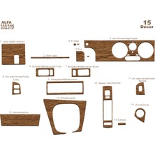 Mars Cockpit Design Alfa 145/146 Konsol-Torpido Kaplama 1994-1997 15 Parça Açık Meşe