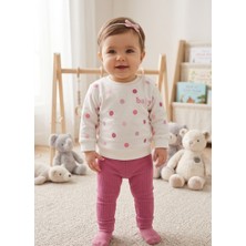 Bebeksy Kız Bebek Puantiyeli "baby" Yazılı Sweatshirt ve Fitilli Ribana Tayt Ikili Takım