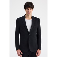 Twn Slim Fit Siyah Armürlü Kumaş Ceket 6EC04BB01474M