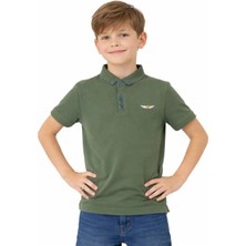 CCA Kids Erkek Çocuk Sport Yazı Desenli Arması Nakışlı Haki Renk Polo Yaka Tişört
