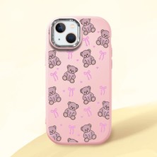 Ucuc iPhone 13/14 Uyumlu Darbe Emici Kamera Korumalı Pembe Silikon Özel Baskı Desenli Kılıf