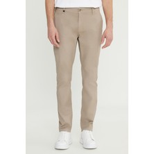 Altınyıldız Classics Erkek Bej Pamuklu Slim Fit Dar Kesim Yan Cepli Armürlü Esnek Casual Pantolon