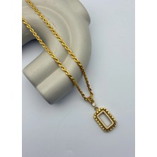 Biju Yılmaz 22K Altın Kaplama Taşlı Şık Çerçeve Gramlık Kolye - 26GRM03