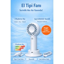 Jasper SR-0034 Beyaz Taşınabilir Standlı Serinletici Fan 3 Hız Ayarlı , Typ-C Şarjlı Fan Masaüstü Fan Vantilatör 2W-5V/1A