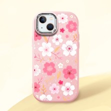 Ucuc iPhone 13/14 Uyumlu Darbe Emici Kamera Korumalı Pembe Silikon Özel Baskı Desenli Kılıf