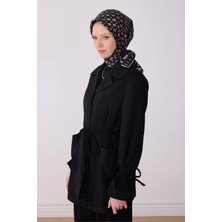 Belli Siyah Etnik Desen %100 Twill Ipek Eşarp 4308-85