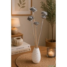 Yapay Çiçek Sitesi Kuru Çiçek Doğal Cedar Rose Gül 40 cm 5li Gümüş