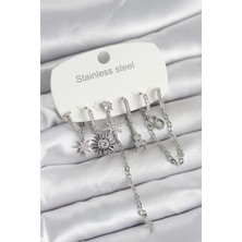 Uravas Store Çelik Gümüş Renk 6'lı Set Charmlı Kadın Küpe