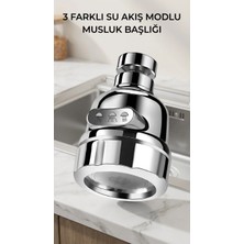 İlanib Ticaret 3 Fonksiyonlu Krom Su Tasarruflu Döner Musluk Ucu Mutfak Banyo Aparatı