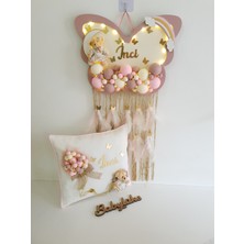 BL Baby Lüks Bubble Ledli Kelebek Bebek Kapı Süsü ve Yastık Pudra Kenar Krem Zemin