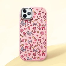 Ucuc iPhone 11 Pro Max Uyumlu Darbe Emici Kamera Korumalı Pembe Silikon Özel Baskı Desenli Kılıf