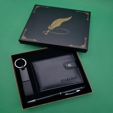 İlanib Ticaret Kutulu Siyah Tükenmez Kalem, Cüzdan ve Anahtarlık Seti