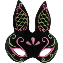 Uravas Store Siyah Renk Pembe Gold Simli Siyah Süet Kaplama Tavşan Maskesi 18X16 cm