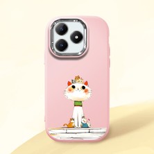 Ucuc Realme C63 4G/C61 Uyumlu Darbe Emici Kamera Korumalı Pembe Silikon Özel Baskı Desenli Kılıf
