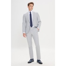 Altınyıldız Classics Erkek Gri-Lacivert Ekstra Slim Fit Kırlangıç Yaka Çizgili Takım Elbise