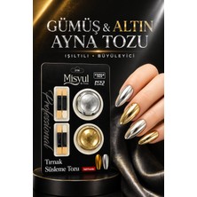 Misyul Altın & Gümüş Ayna Tozu Seti Kalıcı Oje Üstü Parlak Efektli Nail Art Ayna Tozu