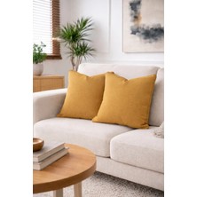 Goccia Home 2'li Keten Görünümlü Kırlent Kılıfı Fermuarlı Modern Dekoratif Yastık Kılıfı