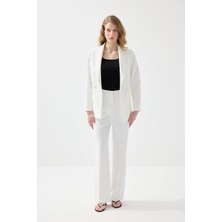 Gusto Rahat Kesim Krep Blazer Ceket - Beyaz