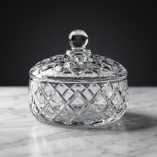 Fair Home Kare Kesme Desen Kulplu Kapaklı Cam Çerezlik – Şekerlik – 11×11 cm