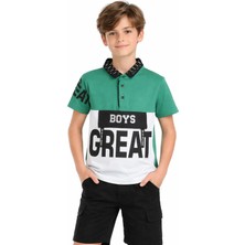 Barkod Kids Erkek Çocuk Great Yazı Desenli Düğme Kapamalı Yeşil Renk Polo Yaka Tişört